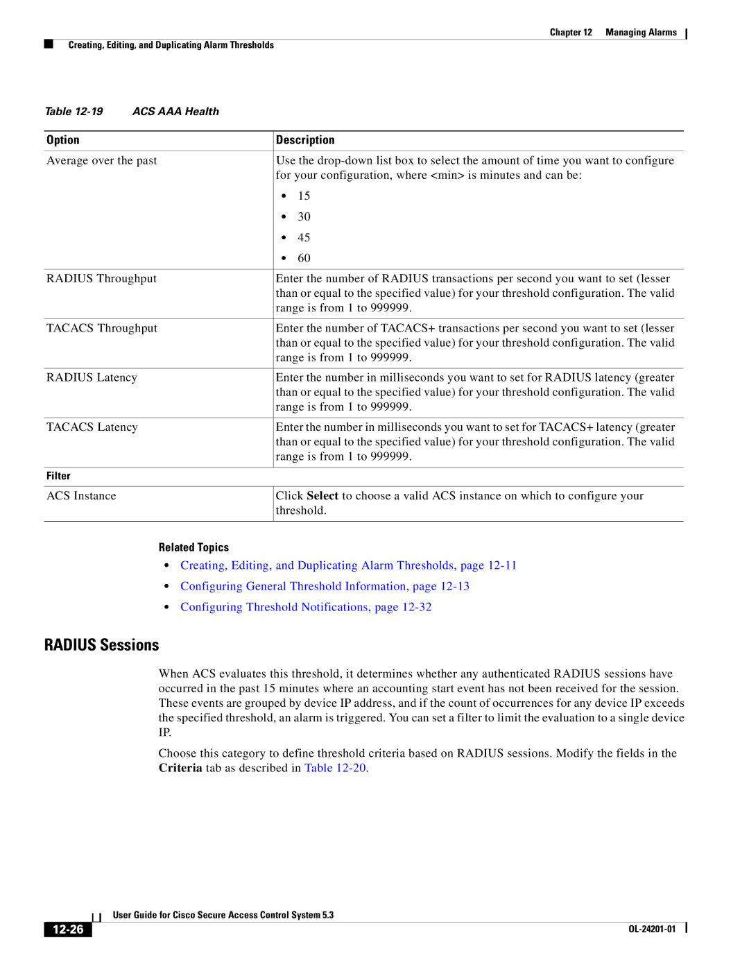 Cisco Systems OL-24201-01 manual Radius Sessions, 12-26 