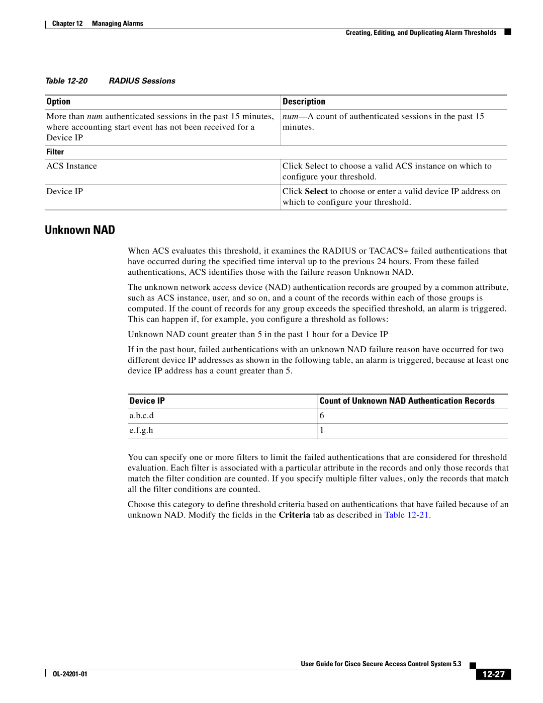 Cisco Systems OL-24201-01 manual Count of Unknown NAD Authentication Records, 12-27 