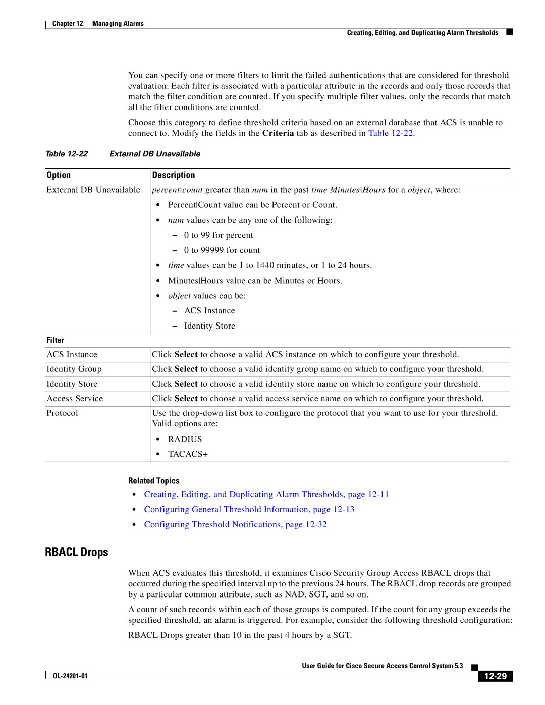 Cisco Systems OL-24201-01 manual Rbacl Drops, 12-29 