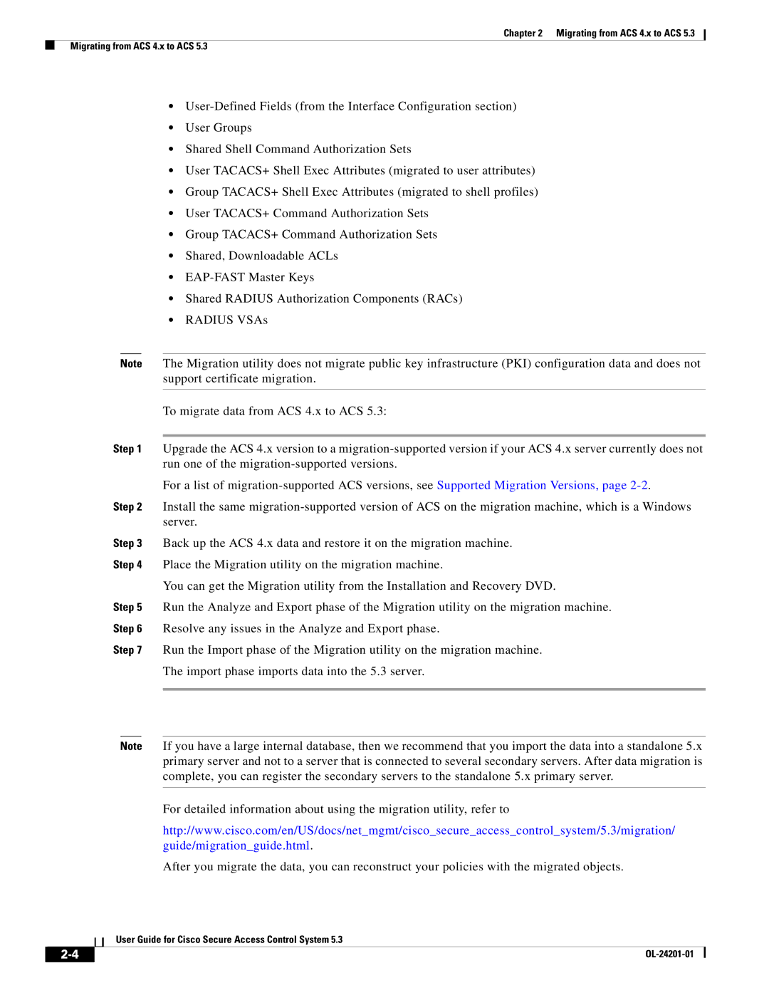 Cisco Systems OL-24201-01 manual Migrating from ACS 4.x to ACS 