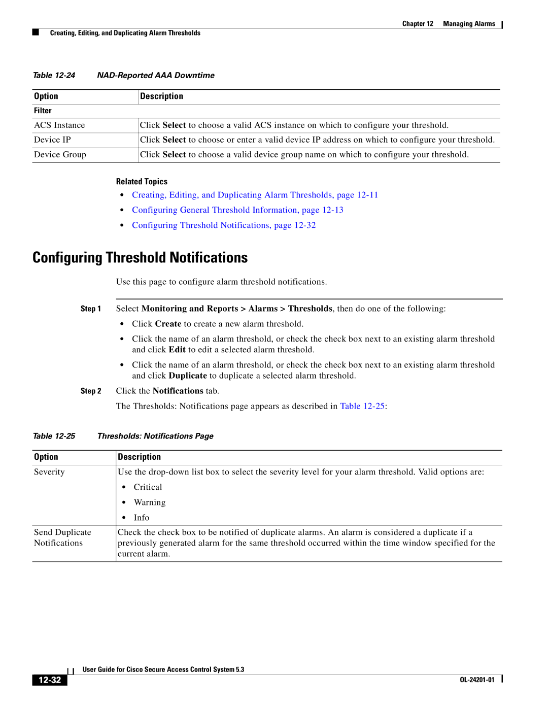 Cisco Systems OL-24201-01 manual Configuring Threshold Notifications, 12-32 