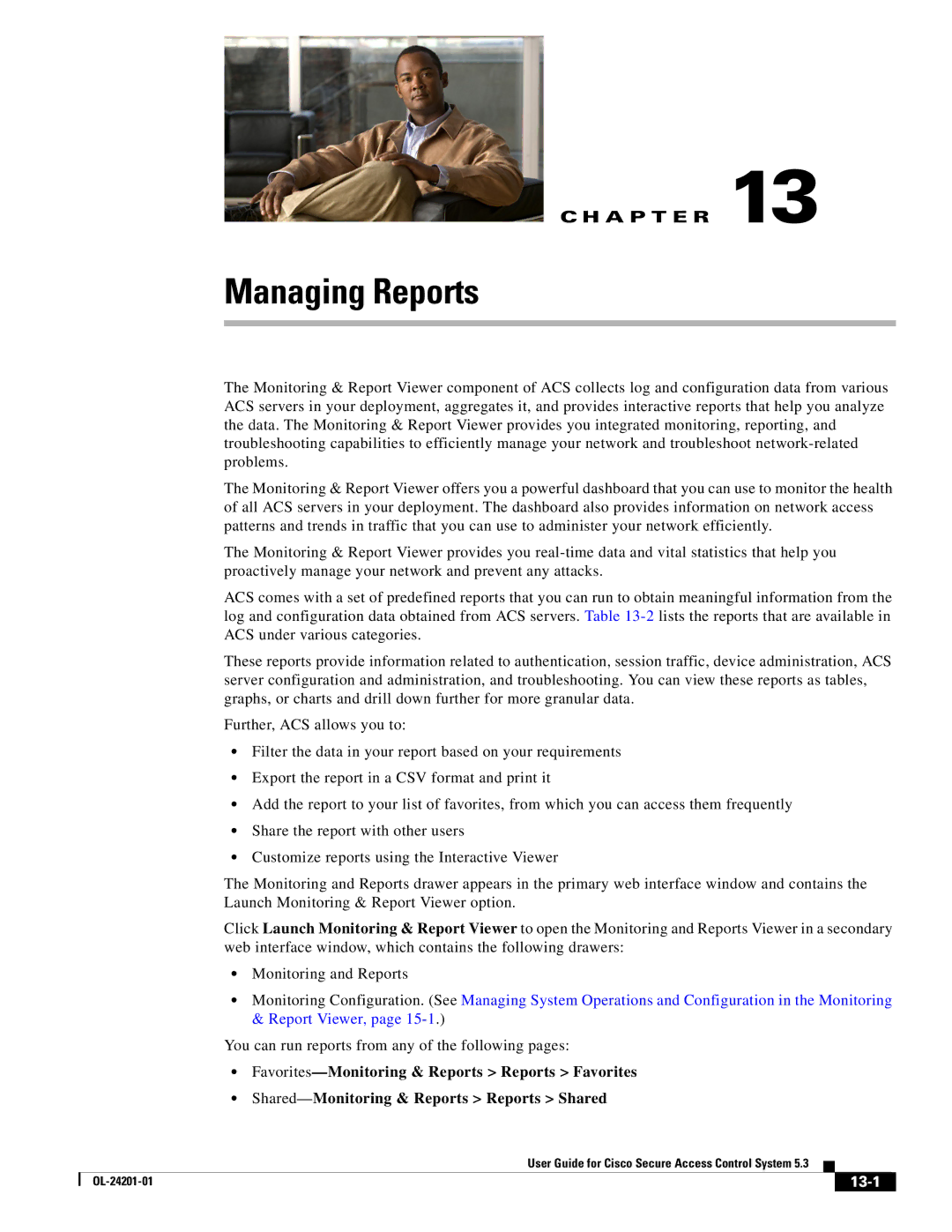 Cisco Systems OL-24201-01 manual Managing Reports, 13-1 