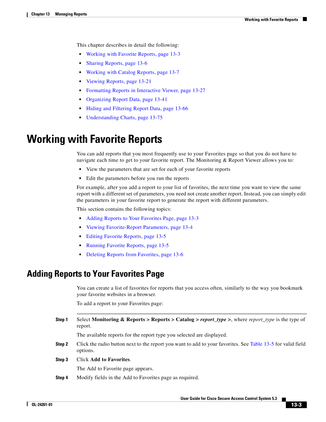 Cisco Systems OL-24201-01 Working with Favorite Reports, Adding Reports to Your Favorites, Click Add to Favorites, 13-3 
