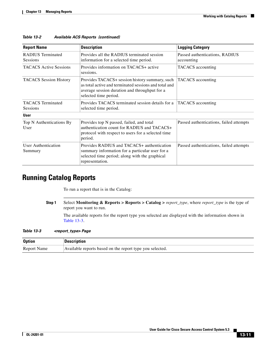 Cisco Systems OL-24201-01 manual Running Catalog Reports, 13-11 