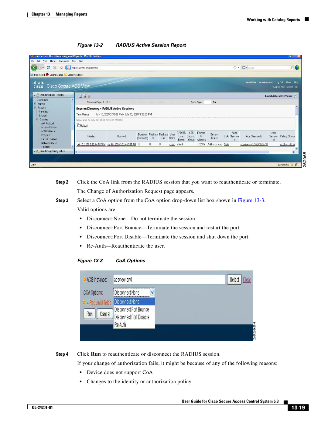 Cisco Systems OL-24201-01 manual 13-19, Radius Active Session Report 