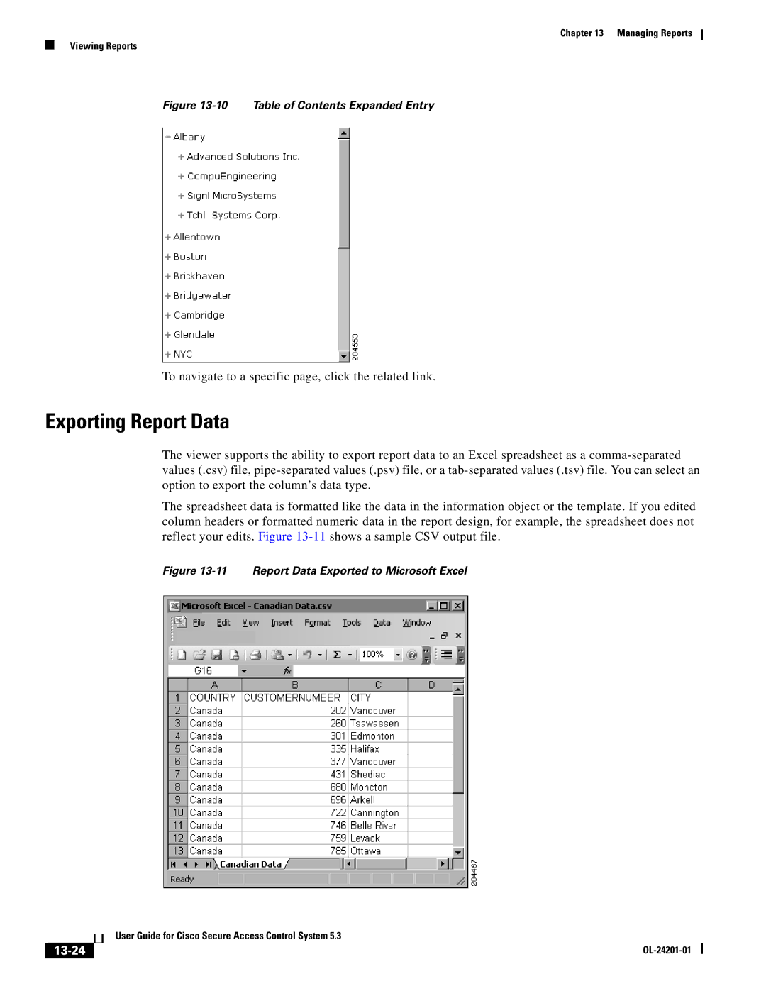 Cisco Systems OL-24201-01 manual Exporting Report Data, 13-24 