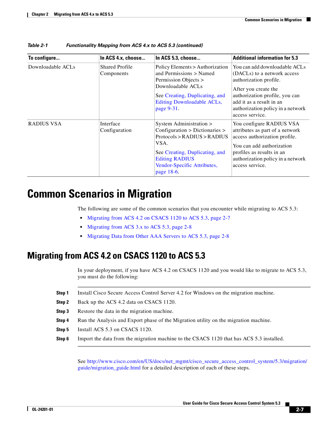 Cisco Systems OL-24201-01 Common Scenarios in Migration, Migrating from ACS 4.2 on Csacs 1120 to ACS, Radius VSA, Vsa 