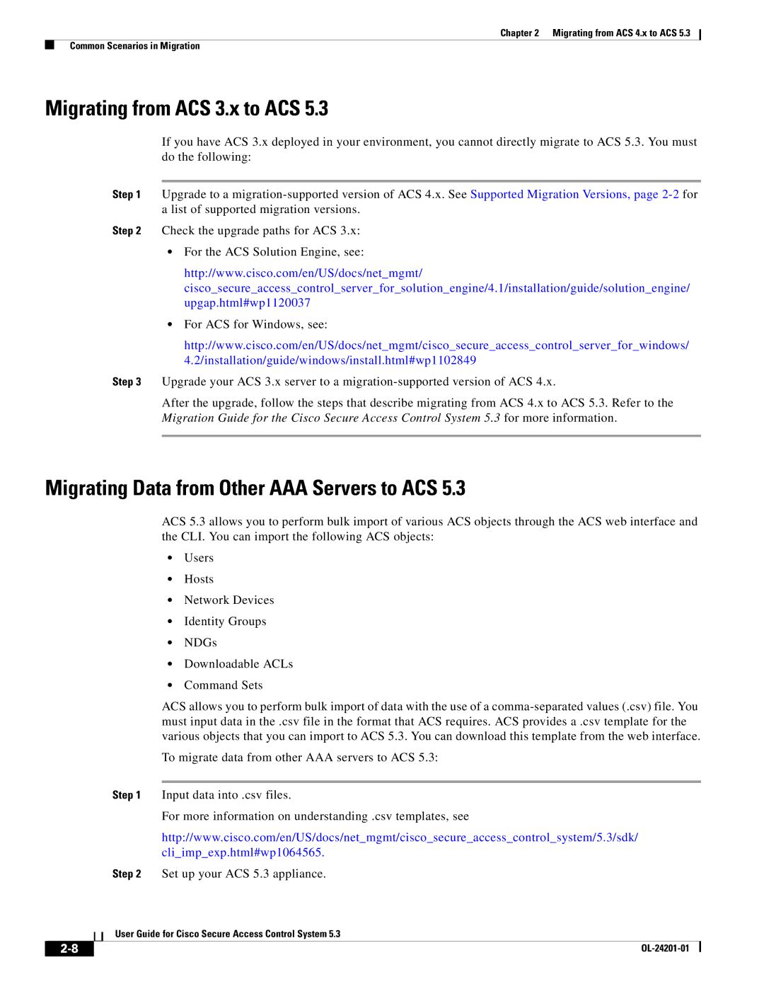 Cisco Systems OL-24201-01 manual Migrating from ACS 3.x to ACS, Migrating Data from Other AAA Servers to ACS 