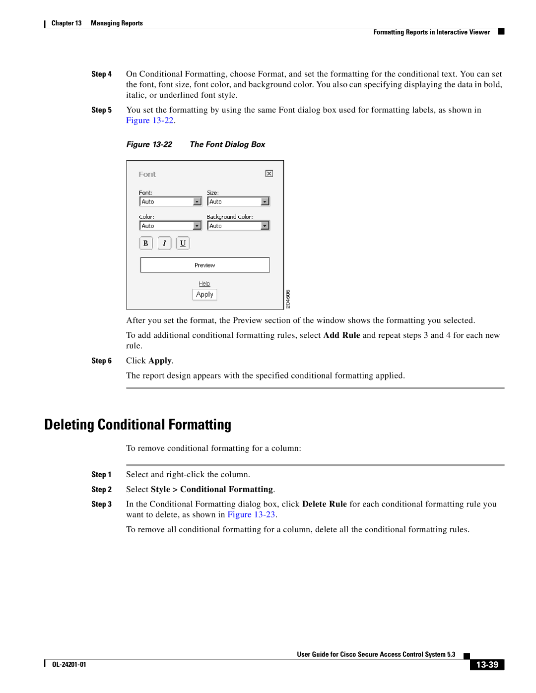 Cisco Systems OL-24201-01 manual Deleting Conditional Formatting, 13-39 