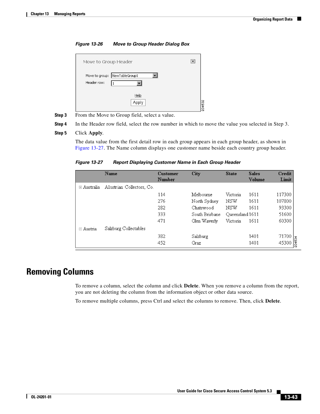 Cisco Systems OL-24201-01 manual Removing Columns, 13-43 