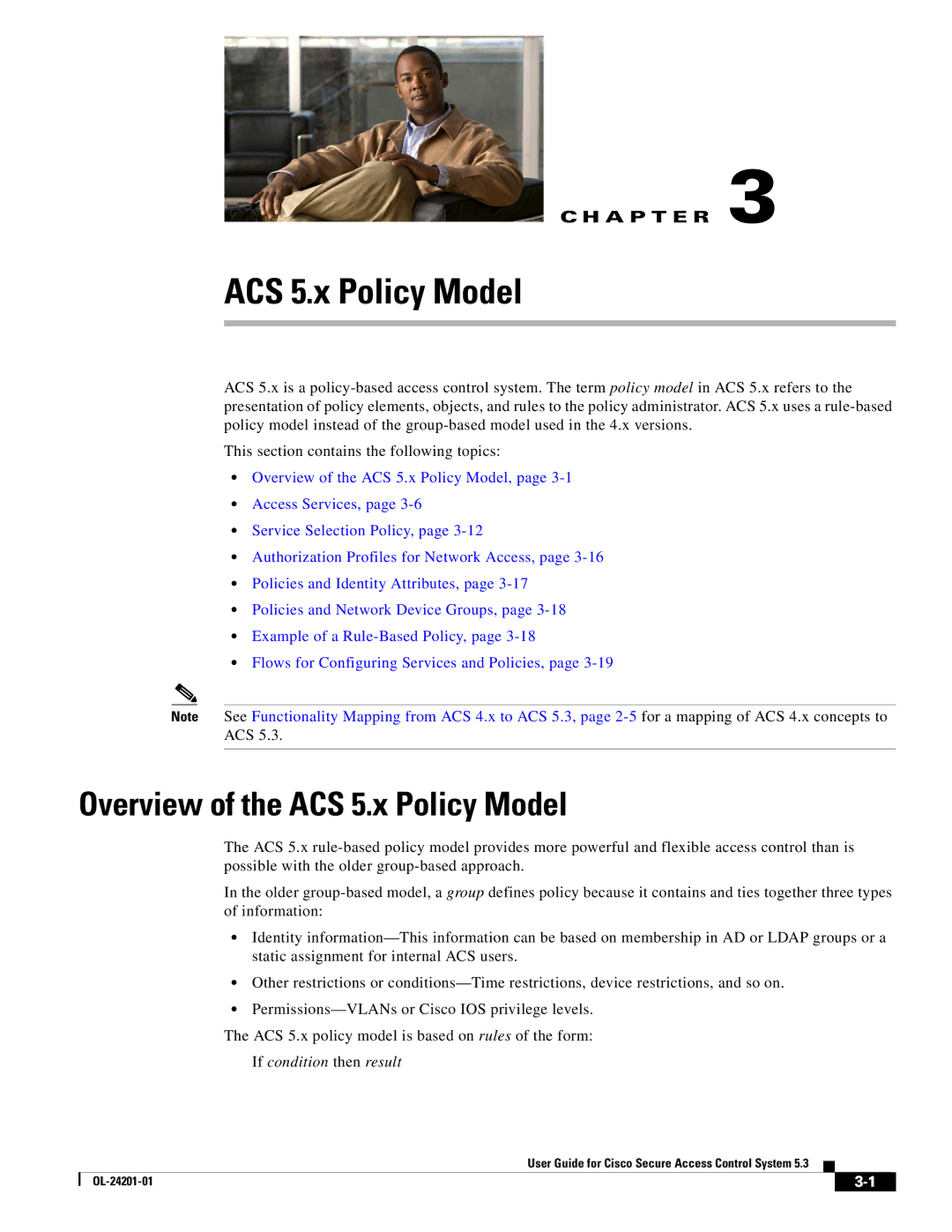 Cisco Systems OL-24201-01 manual Overview of the ACS 5.x Policy Model 