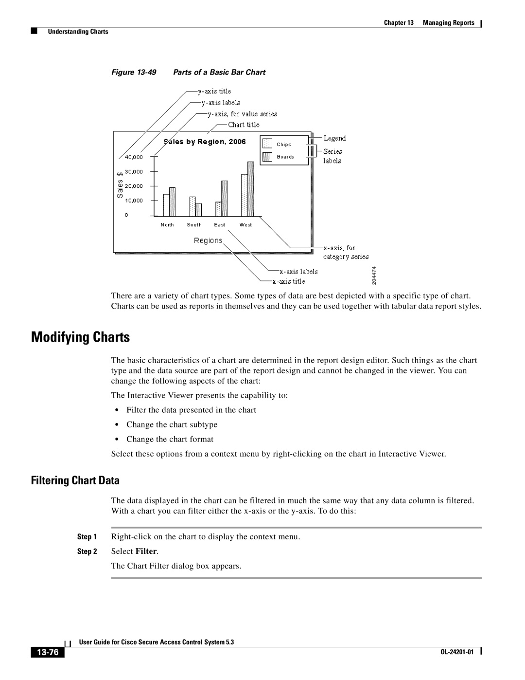 Cisco Systems OL-24201-01 manual Modifying Charts, Filtering Chart Data, 13-76 