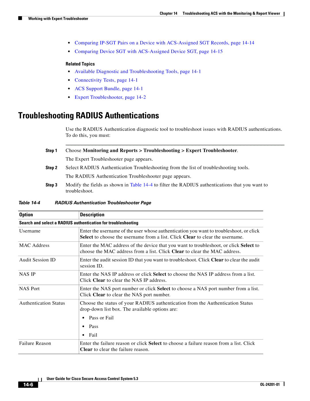 Cisco Systems OL-24201-01 manual Troubleshooting Radius Authentications, Nas Ip, 14-6 