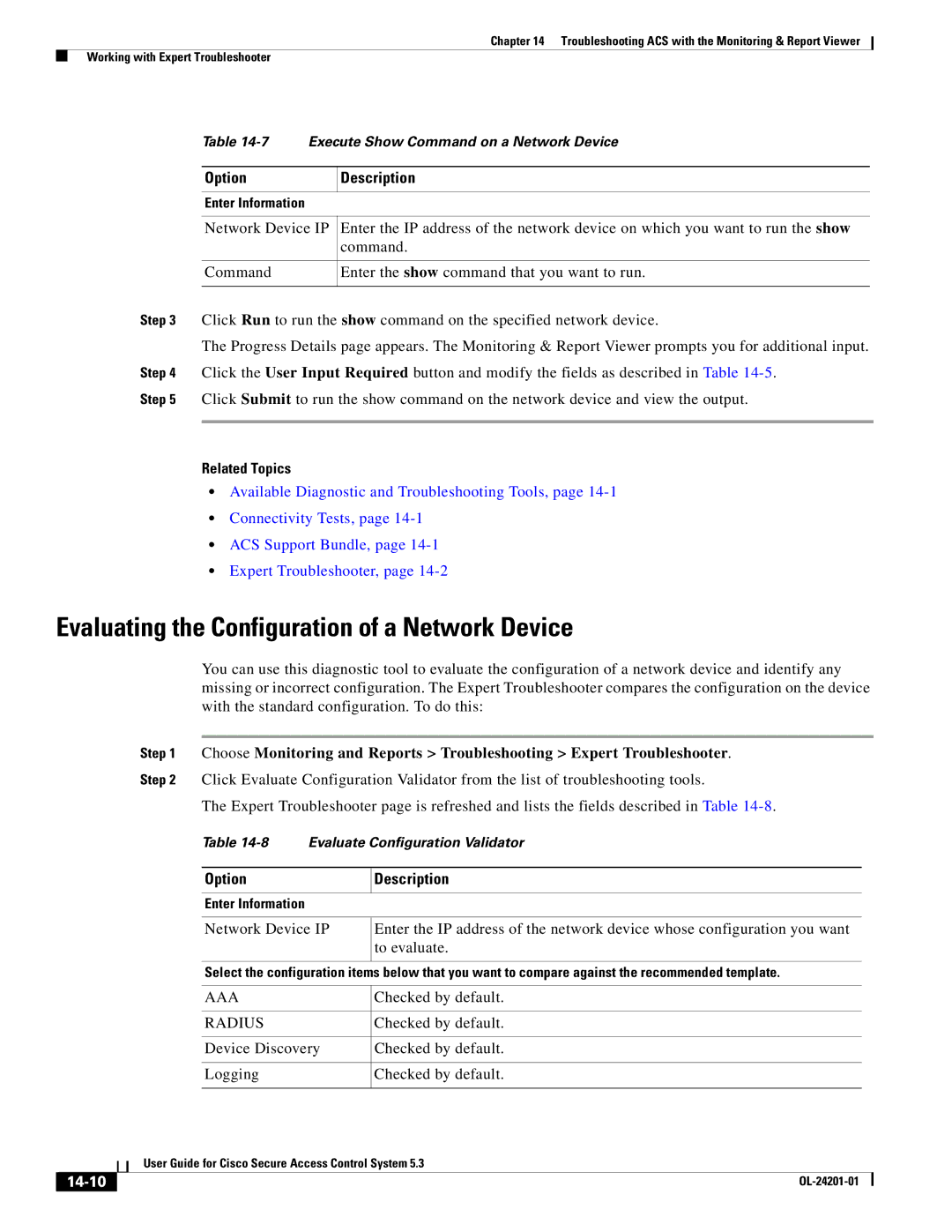 Cisco Systems OL-24201-01 manual Evaluating the Configuration of a Network Device, Aaa, 14-10 