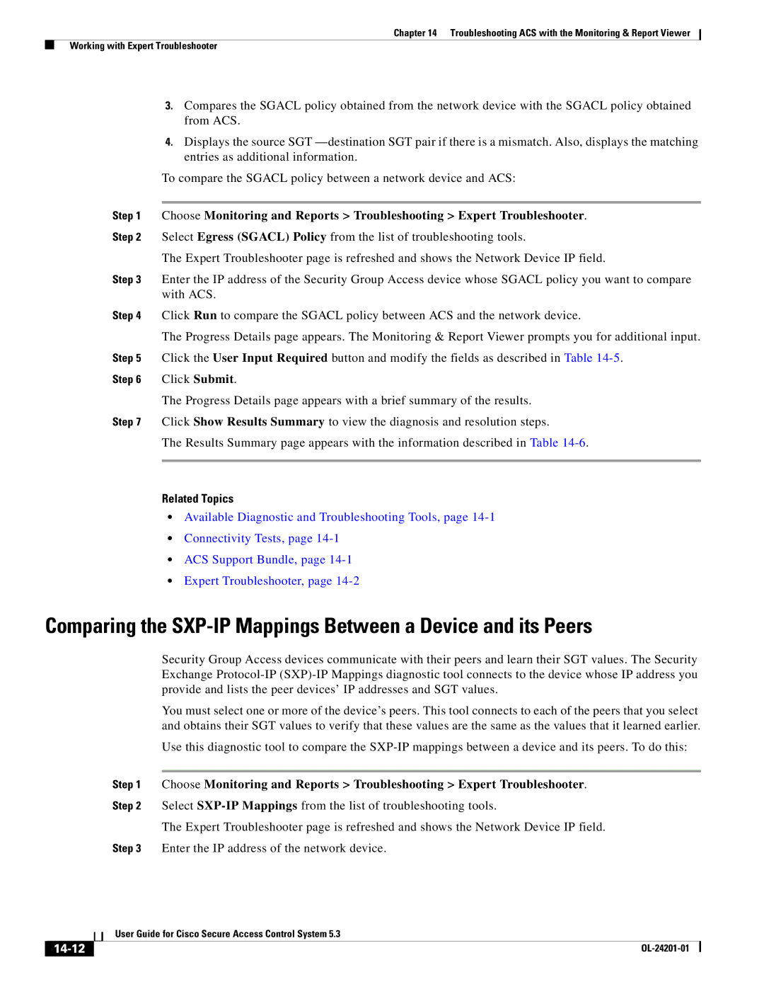 Cisco Systems OL-24201-01 manual Comparing the SXP-IP Mappings Between a Device and its Peers, 14-12 