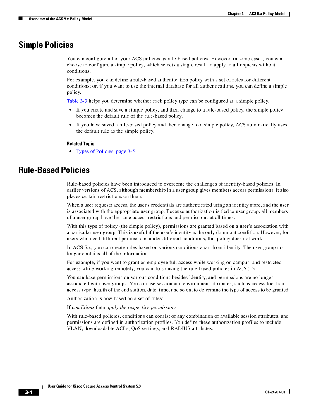 Cisco Systems OL-24201-01 manual Simple Policies, Rule-Based Policies, Types of Policies 