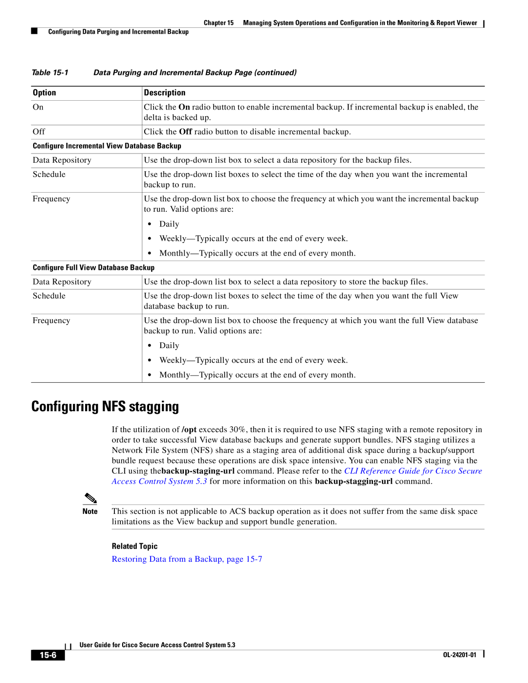 Cisco Systems OL-24201-01 manual Configuring NFS stagging, 15-6 