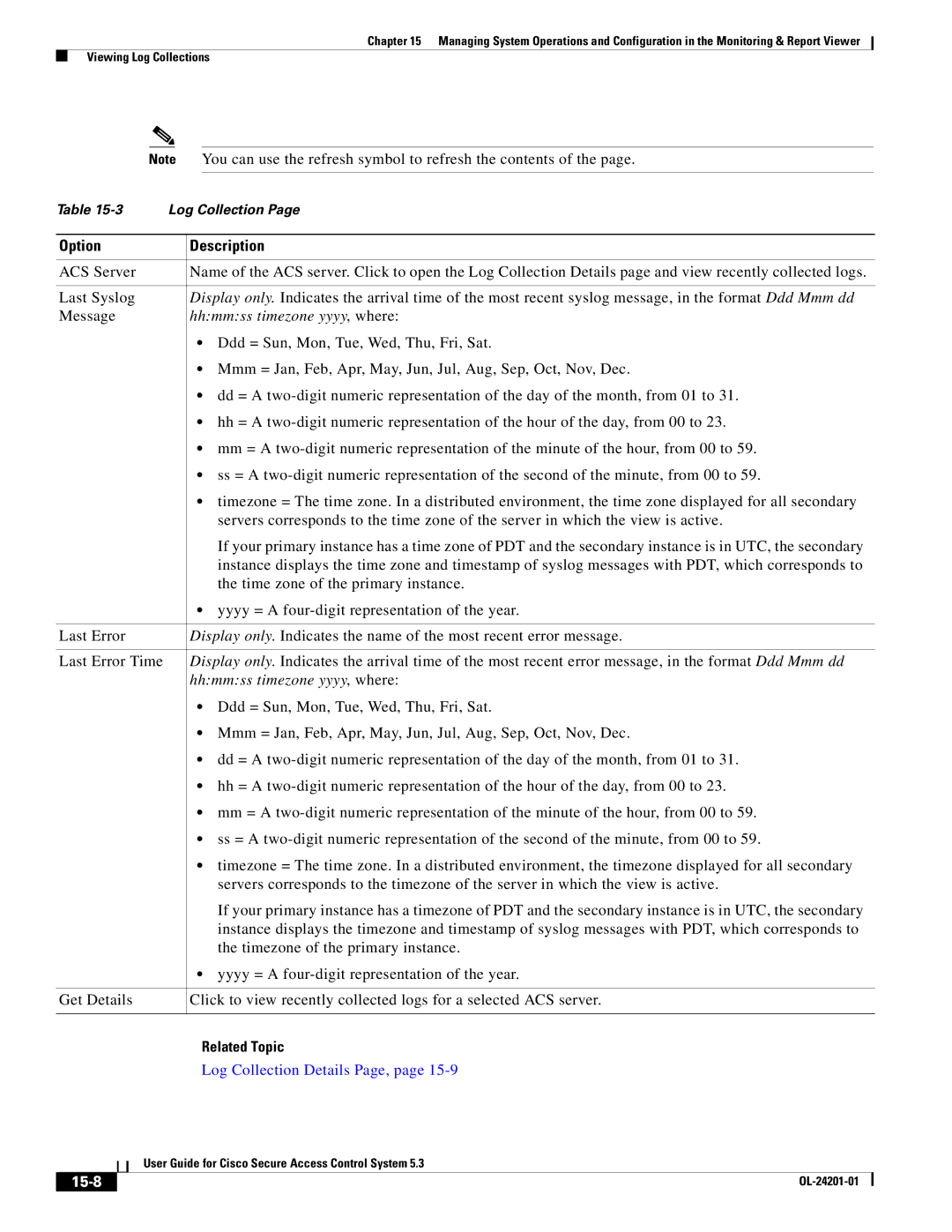 Cisco Systems OL-24201-01 manual Log Collection Details Page, 15-8 