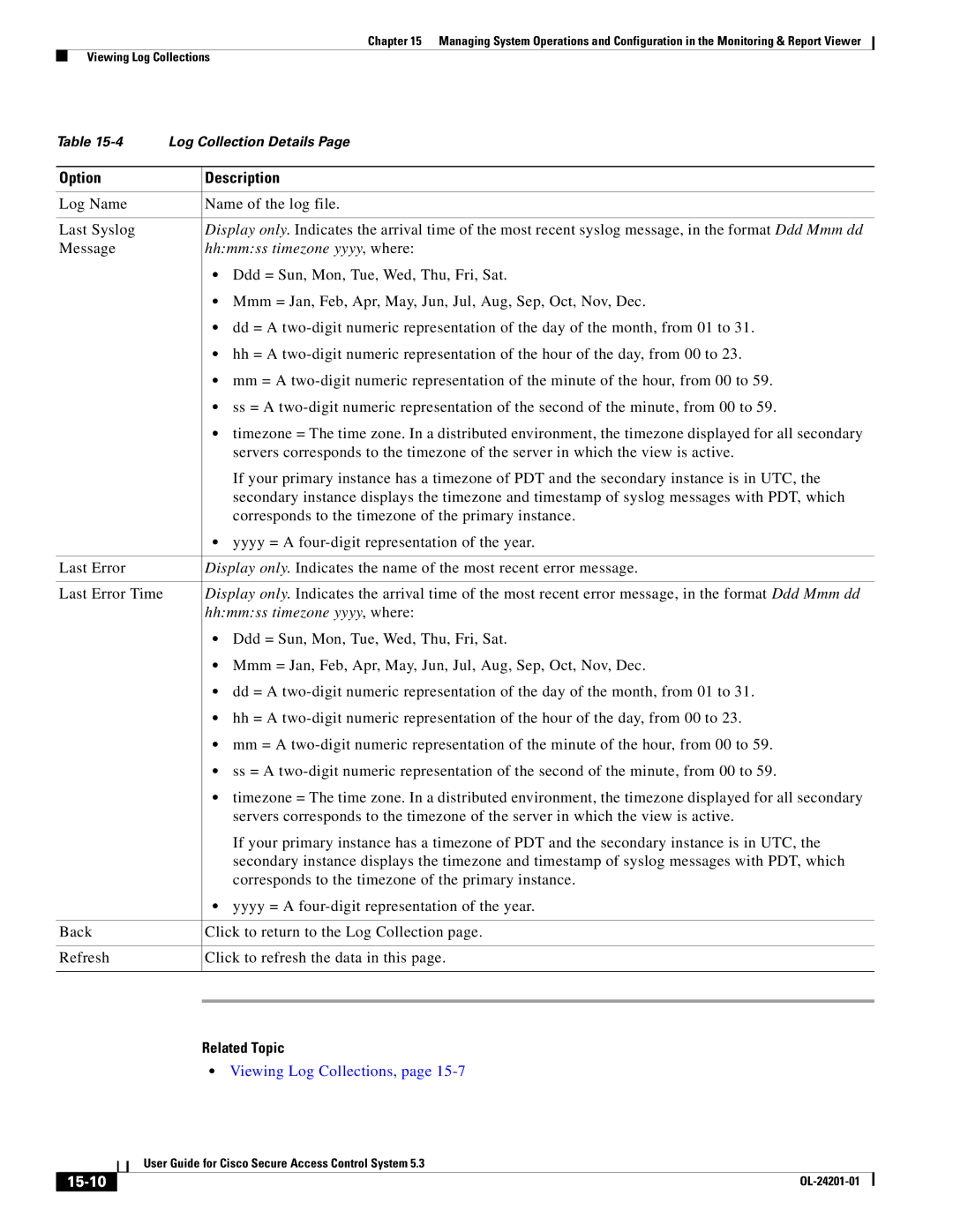 Cisco Systems OL-24201-01 manual Viewing Log Collections, 15-10 