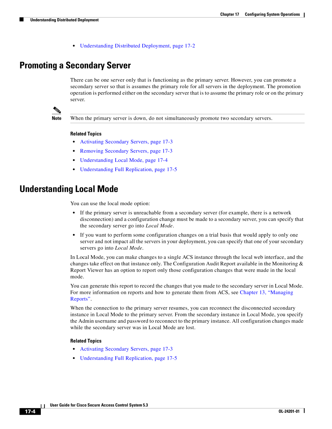 Cisco Systems OL-24201-01 Promoting a Secondary Server, Understanding Local Mode, Understanding Distributed Deployment 