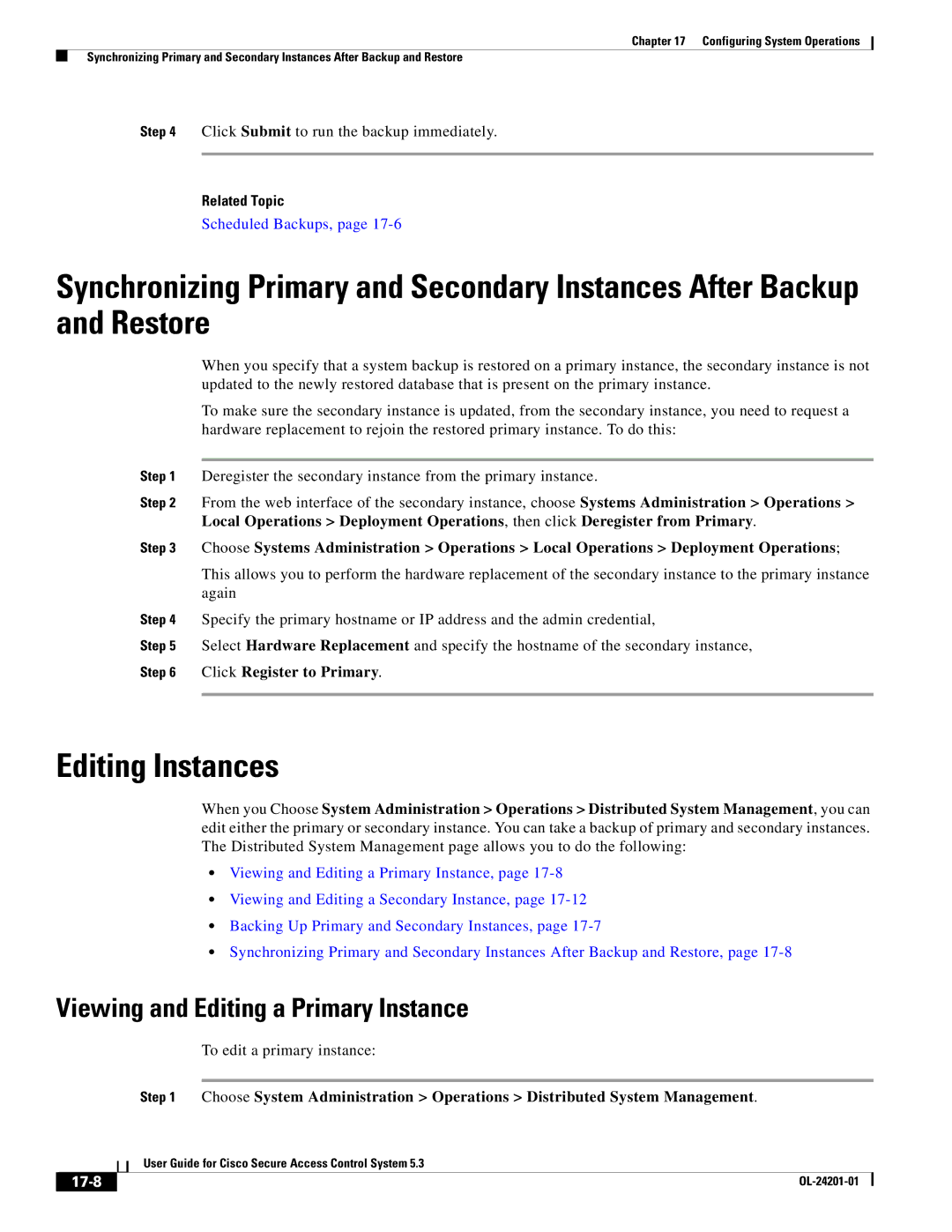 Cisco Systems OL-24201-01 manual Editing Instances, Viewing and Editing a Primary Instance, 17-8 