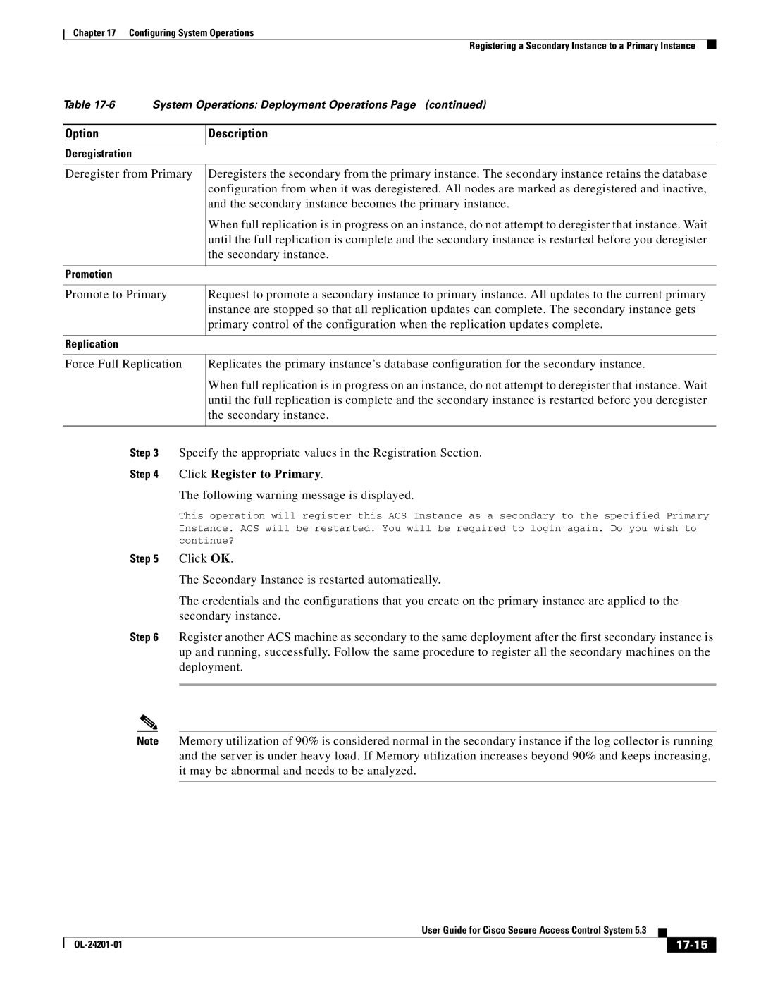 Cisco Systems OL-24201-01 manual Click Register to Primary, 17-15 