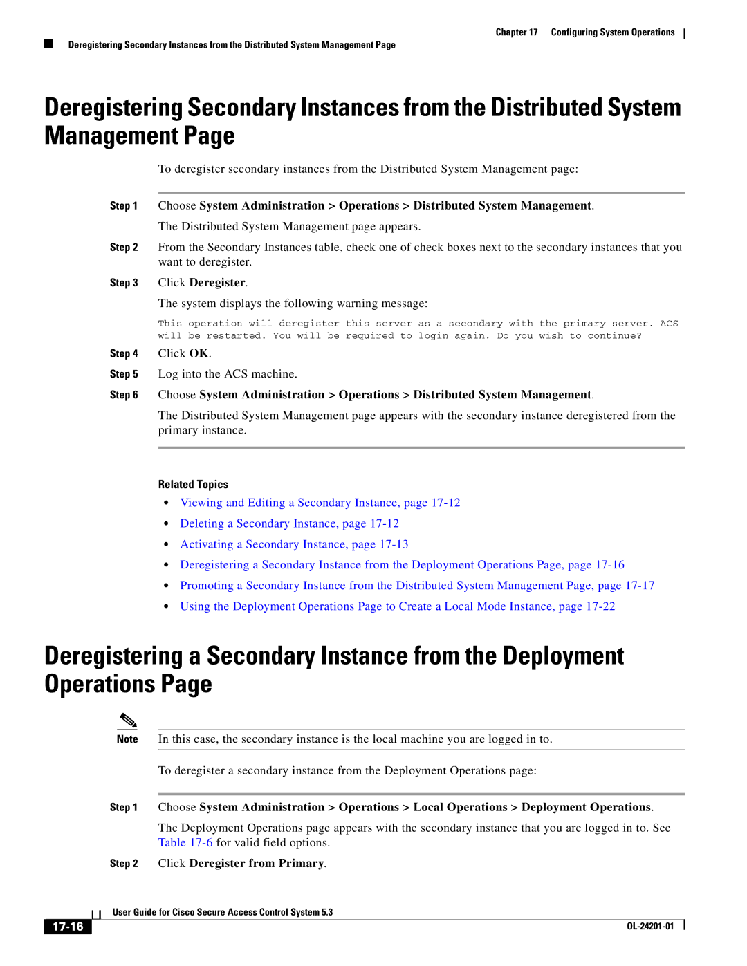 Cisco Systems OL-24201-01 manual Click Deregister from Primary, 17-16 