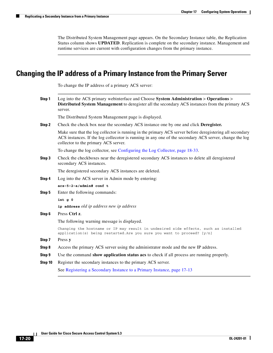 Cisco Systems OL-24201-01 manual See Registering a Secondary Instance to a Primary Instance, 17-20 