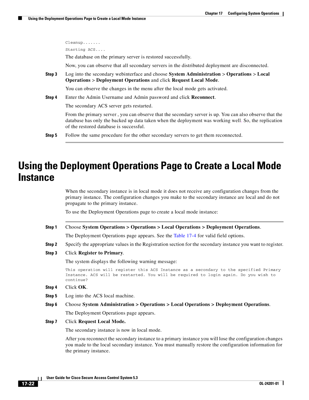 Cisco Systems OL-24201-01 manual Click Request Local Mode, 17-22 