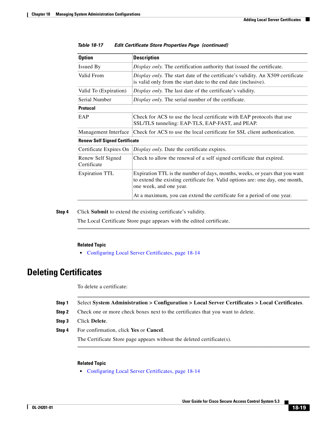 Cisco Systems OL-24201-01 manual Deleting Certificates, 18-19 