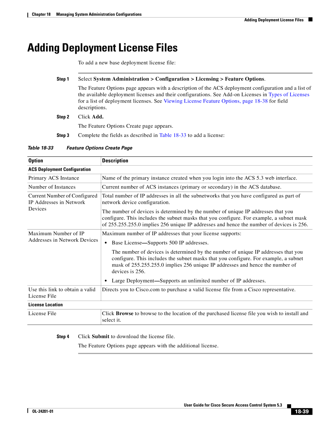 Cisco Systems OL-24201-01 manual Adding Deployment License Files, 18-39 