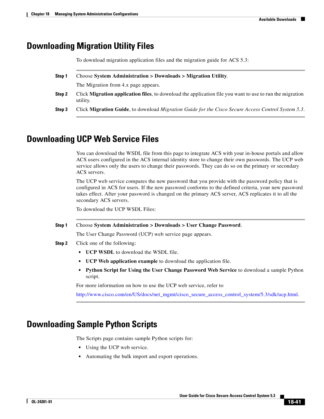 Cisco Systems OL-24201-01 manual Downloading Migration Utility Files, Downloading UCP Web Service Files, 18-41 