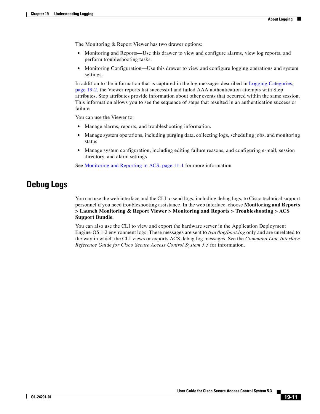 Cisco Systems OL-24201-01 manual Debug Logs, 19-11 