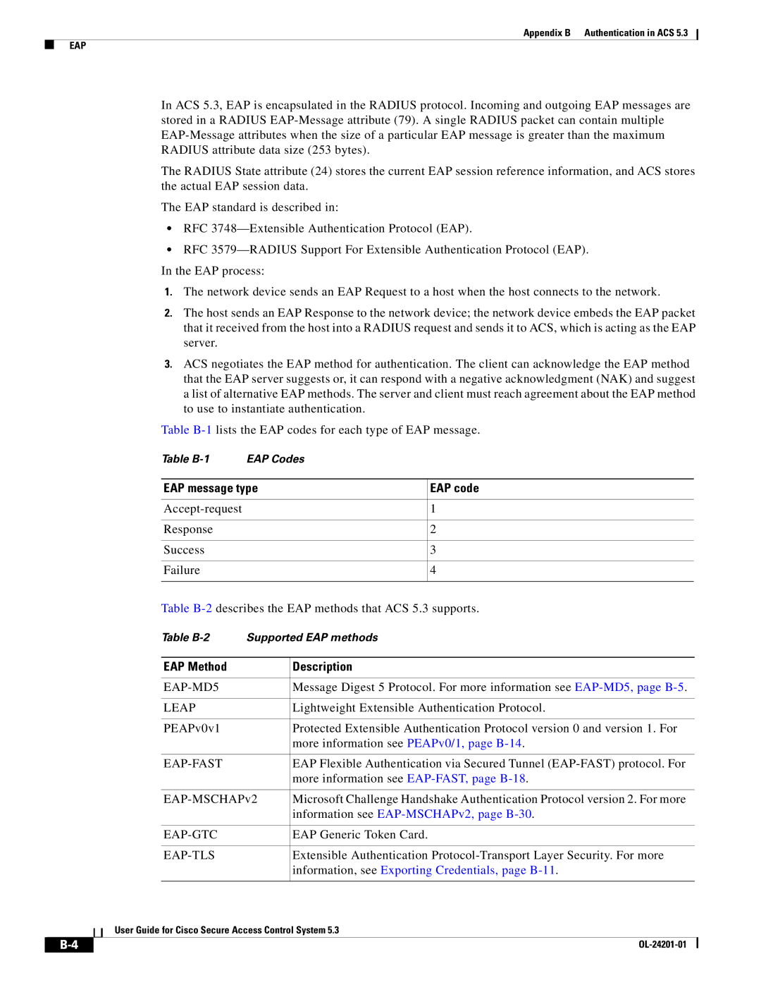 Cisco Systems OL-24201-01 manual EAP message type EAP code, EAP Method Description, Information see EAP-MSCHAPv2, page B-30 