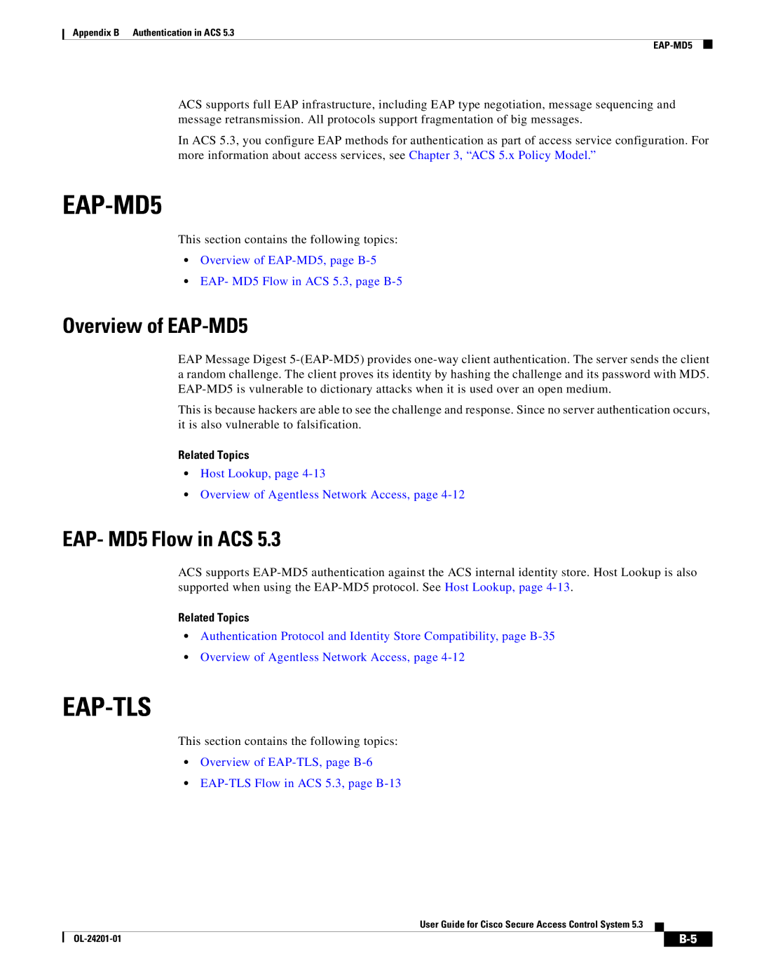 Cisco Systems OL-24201-01 Overview of EAP-MD5, EAP- MD5 Flow in ACS, Host Lookup, Overview of Agentless Network Access 