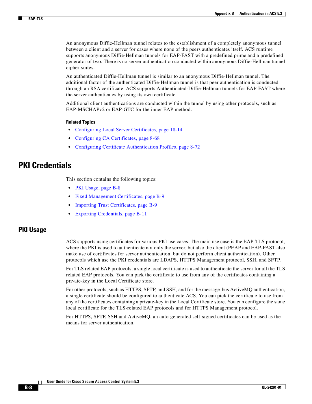 Cisco Systems OL-24201-01 manual PKI Credentials, PKI Usage 