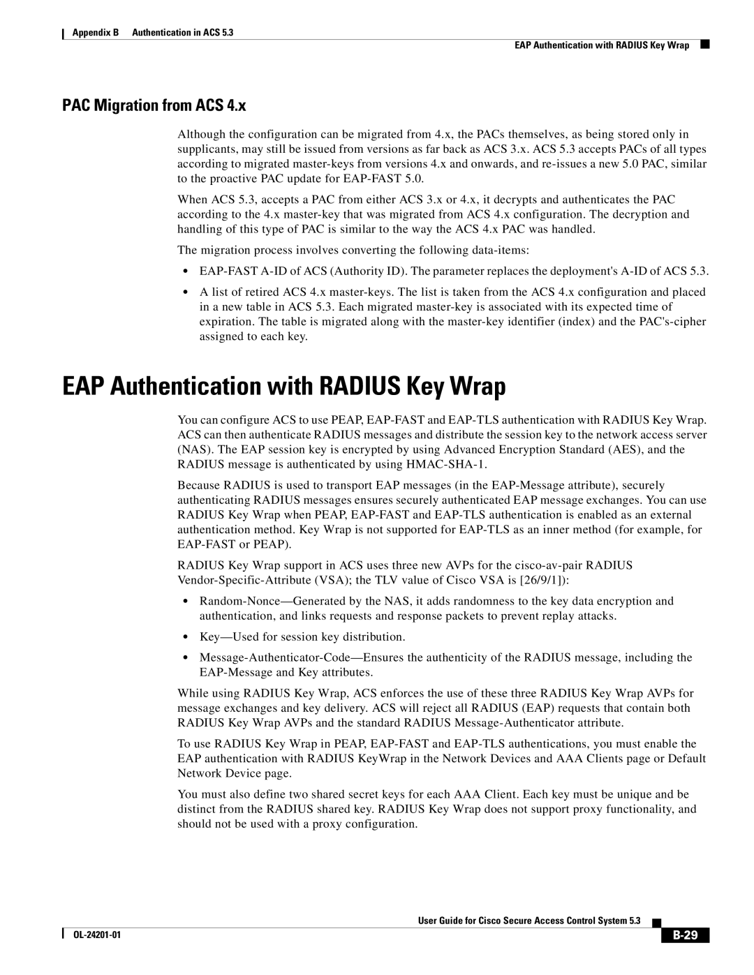 Cisco Systems OL-24201-01 manual EAP Authentication with Radius Key Wrap, PAC Migration from ACS 