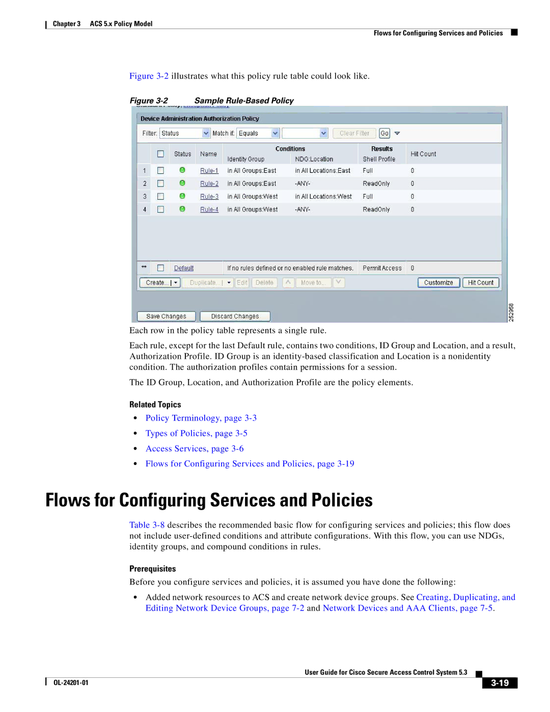 Cisco Systems OL-24201-01 manual Flows for Configuring Services and Policies, Prerequisites 