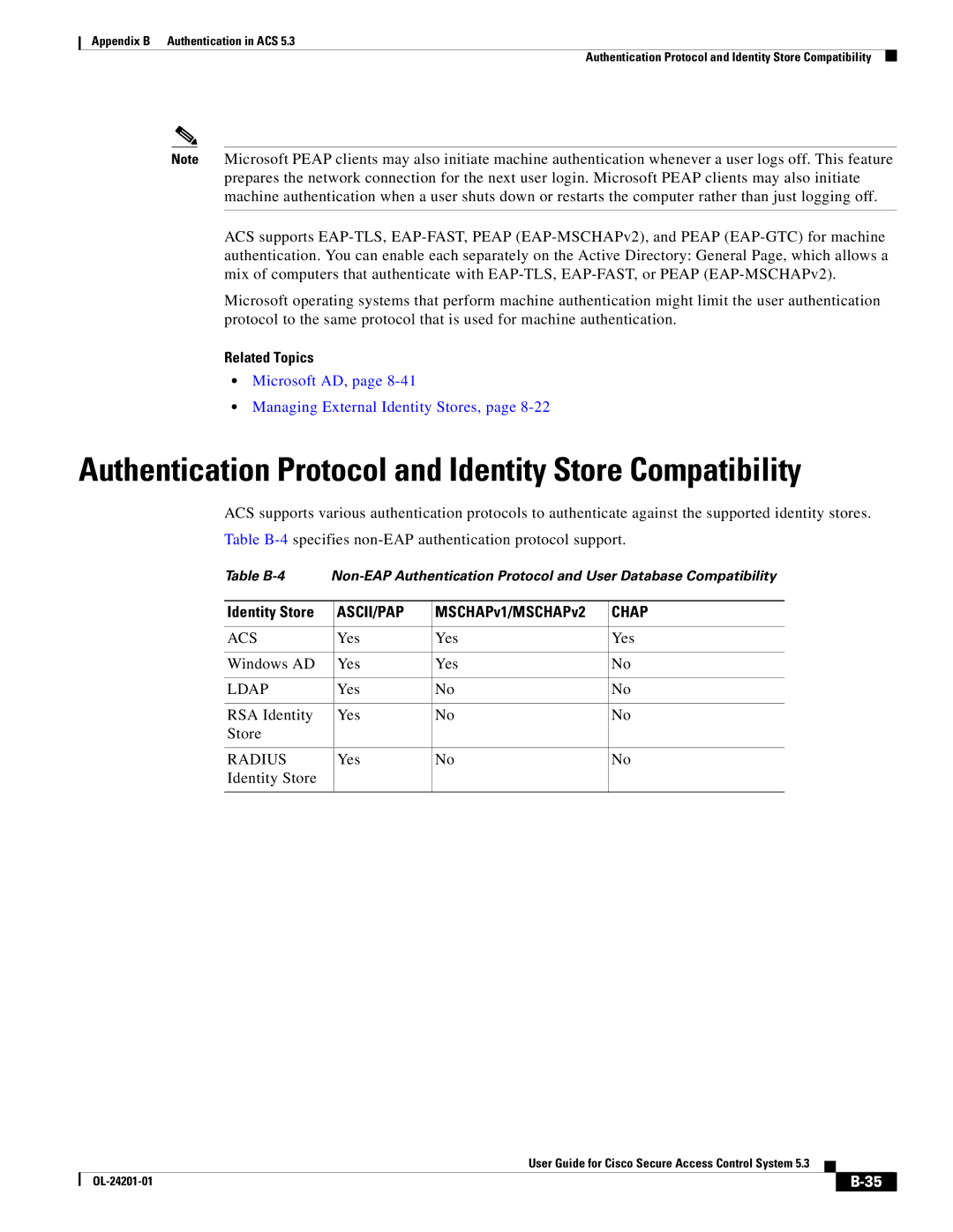 Cisco Systems OL-24201-01 manual Authentication Protocol and Identity Store Compatibility, MSCHAPv1/MSCHAPv2 