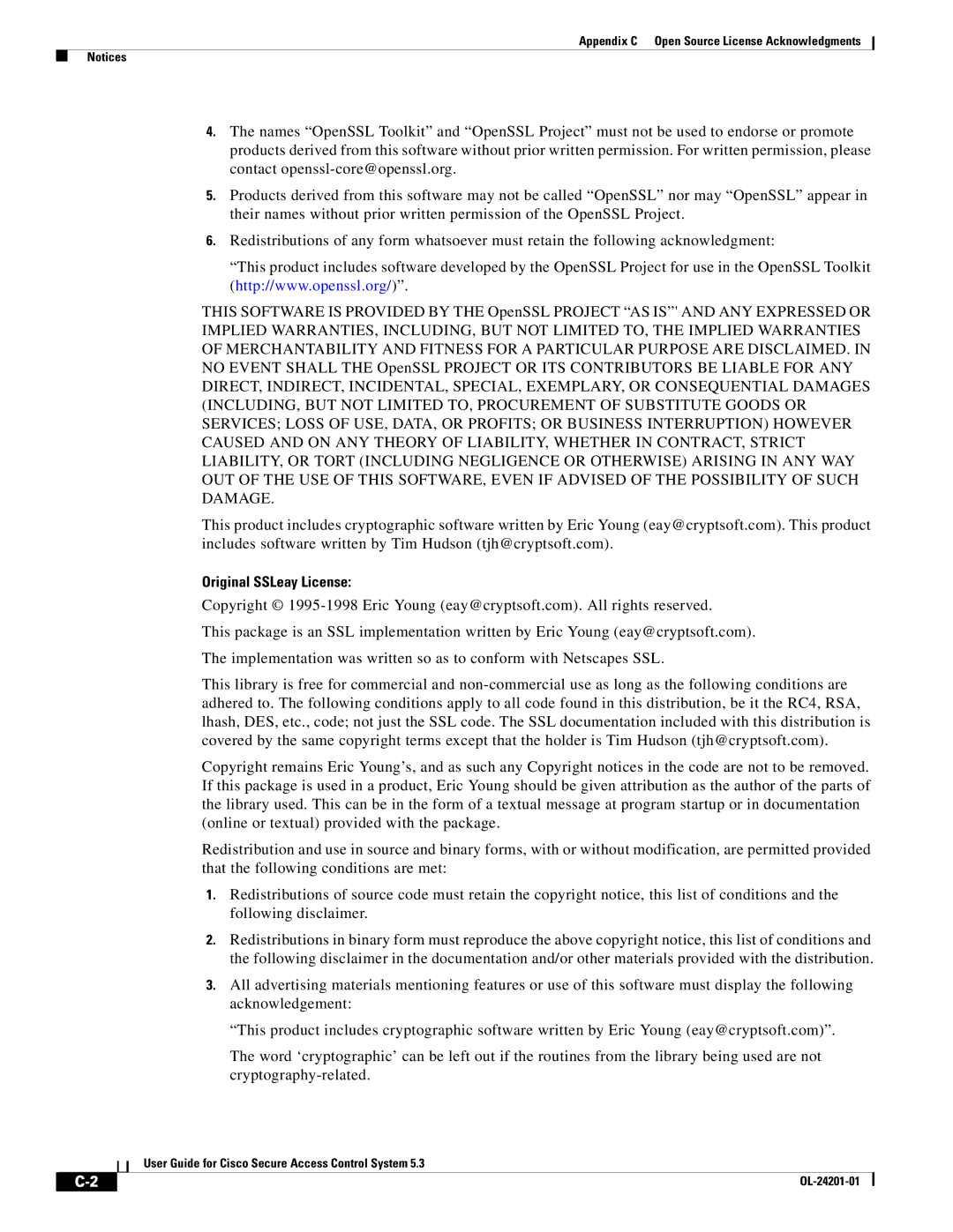 Cisco Systems OL-24201-01 manual Original SSLeay License 