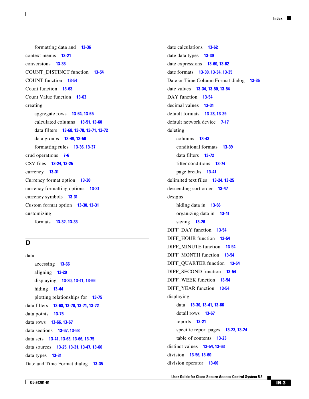 Cisco Systems OL-24201-01 manual Date expressions, IN-3 