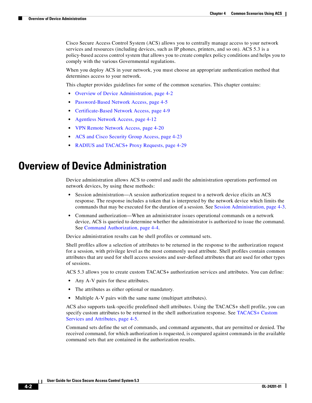 Cisco Systems OL-24201-01 manual Overview of Device Administration 