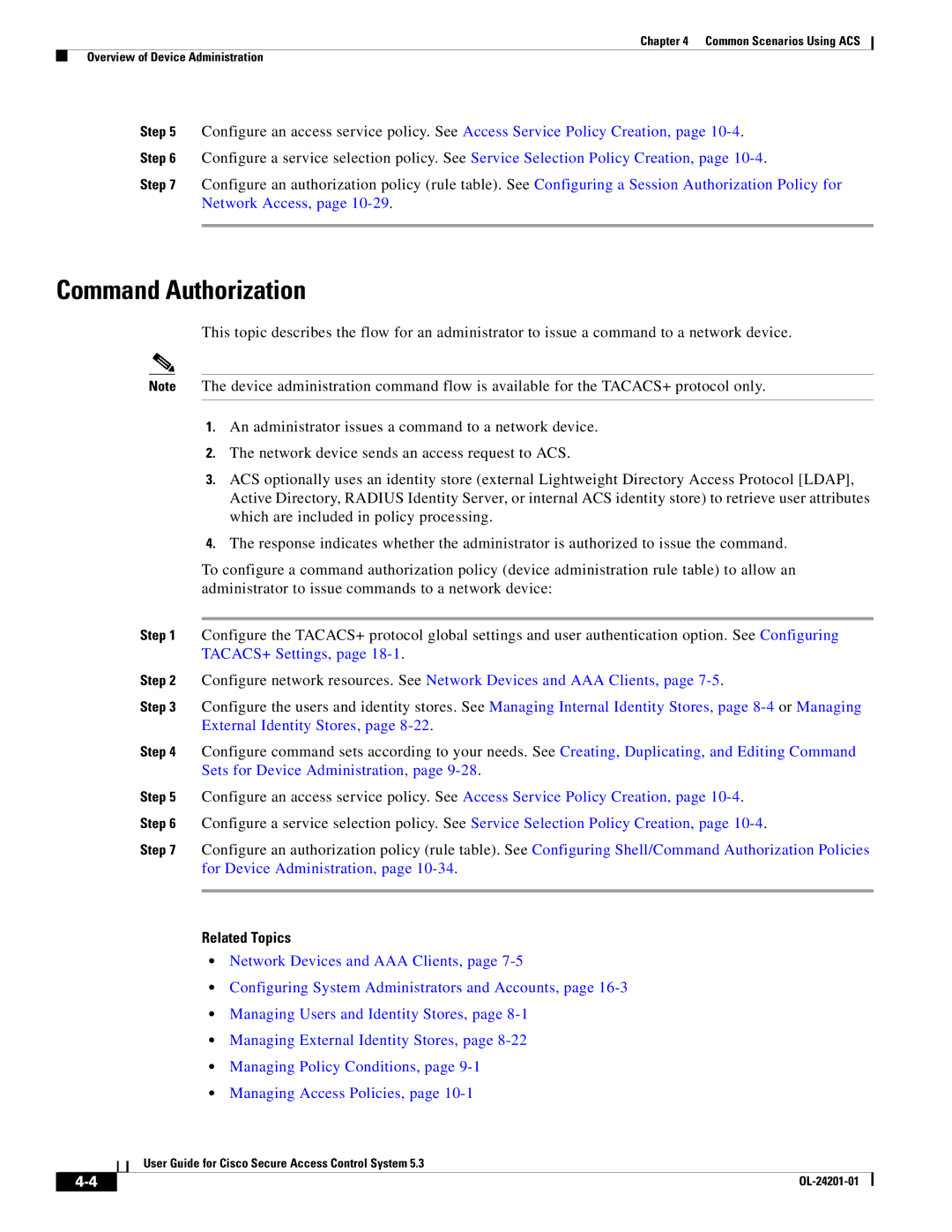 Cisco Systems OL-24201-01 manual Command Authorization, Related Topics 