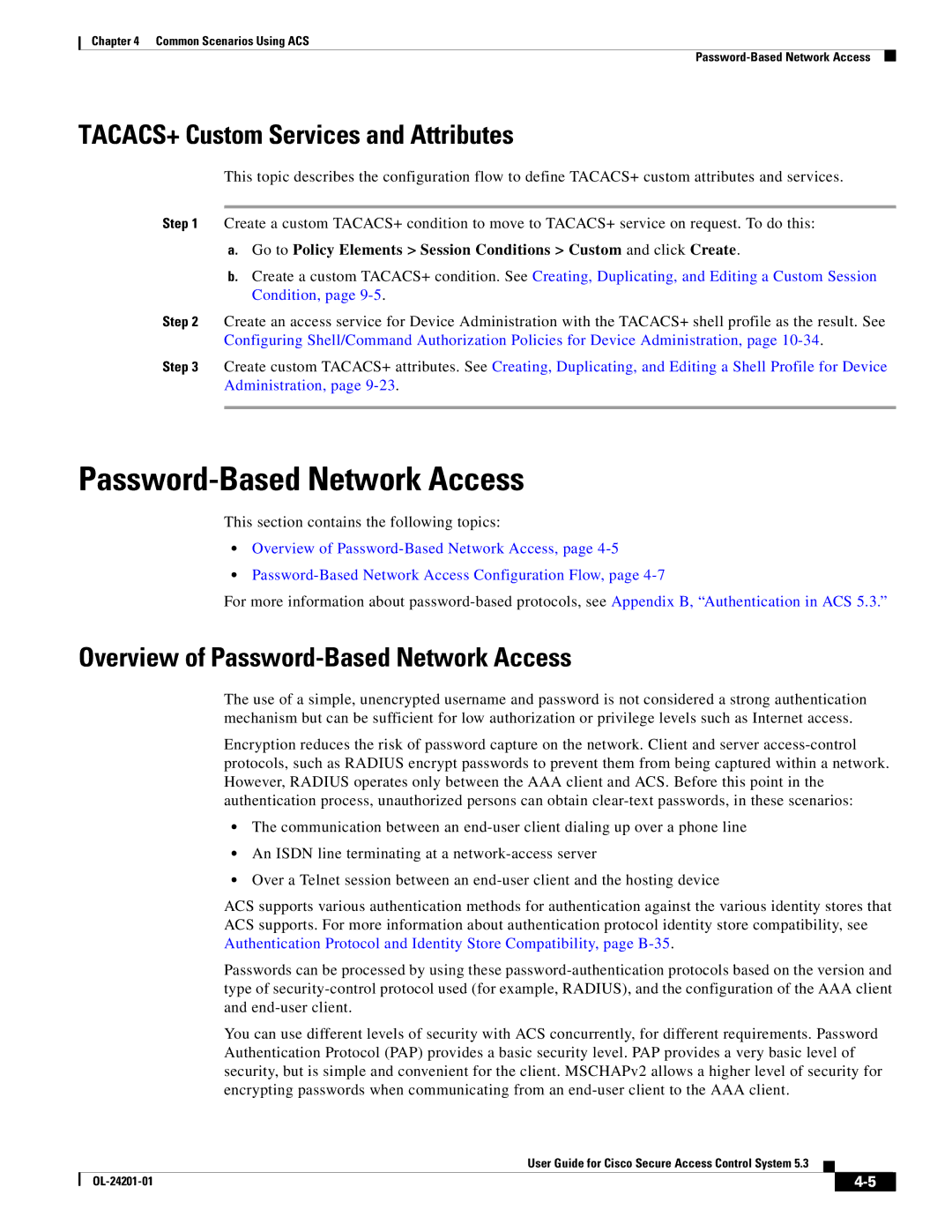 Cisco Systems OL-24201-01 manual Password-Based Network Access, TACACS+ Custom Services and Attributes 