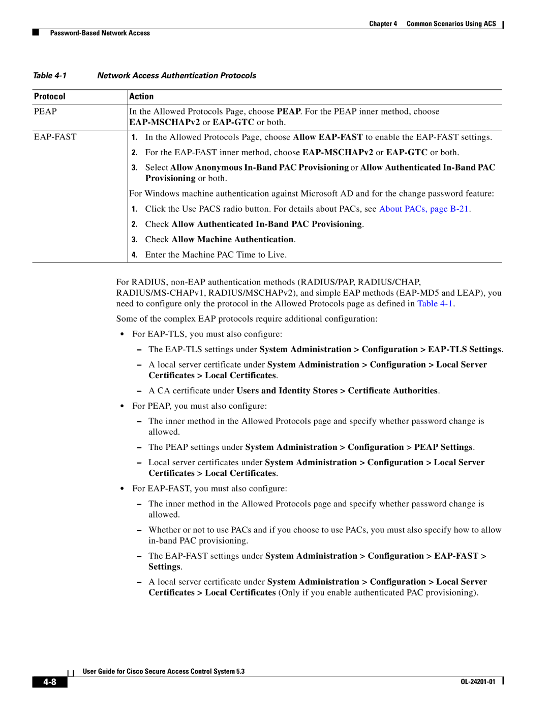 Cisco Systems OL-24201-01 manual Peap, EAP-MSCHAPv2 or EAP-GTC or both, Eap-Fast 