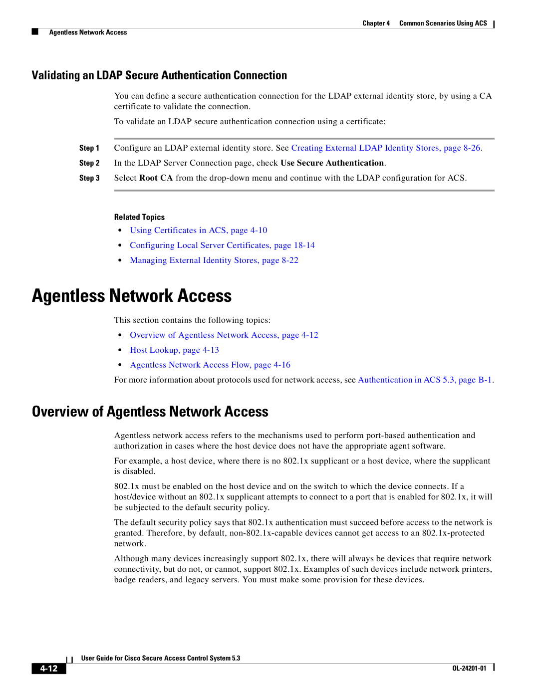 Cisco Systems OL-24201-01 Overview of Agentless Network Access, Validating an Ldap Secure Authentication Connection 