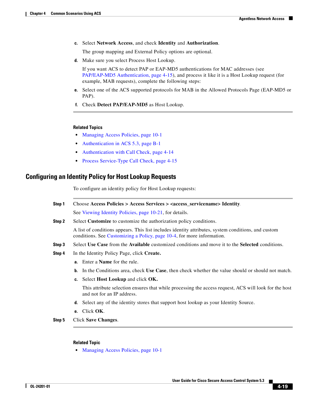 Cisco Systems OL-24201-01 manual Configuring an Identity Policy for Host Lookup Requests, Click Save Changes 