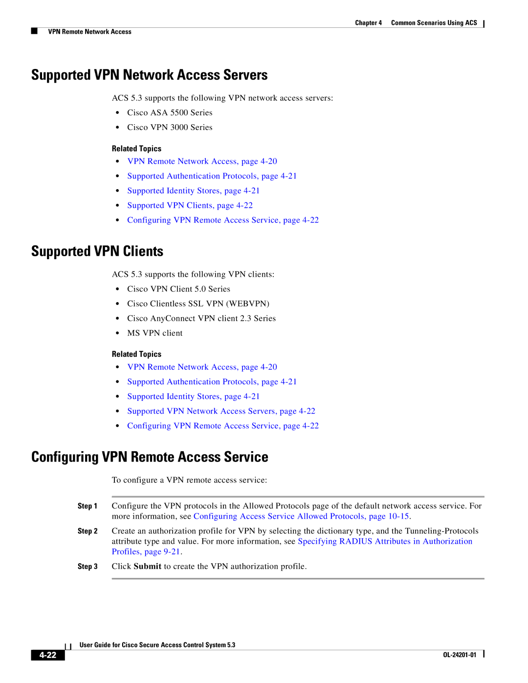 Cisco Systems OL-24201-01 manual Supported VPN Network Access Servers, Supported VPN Clients 