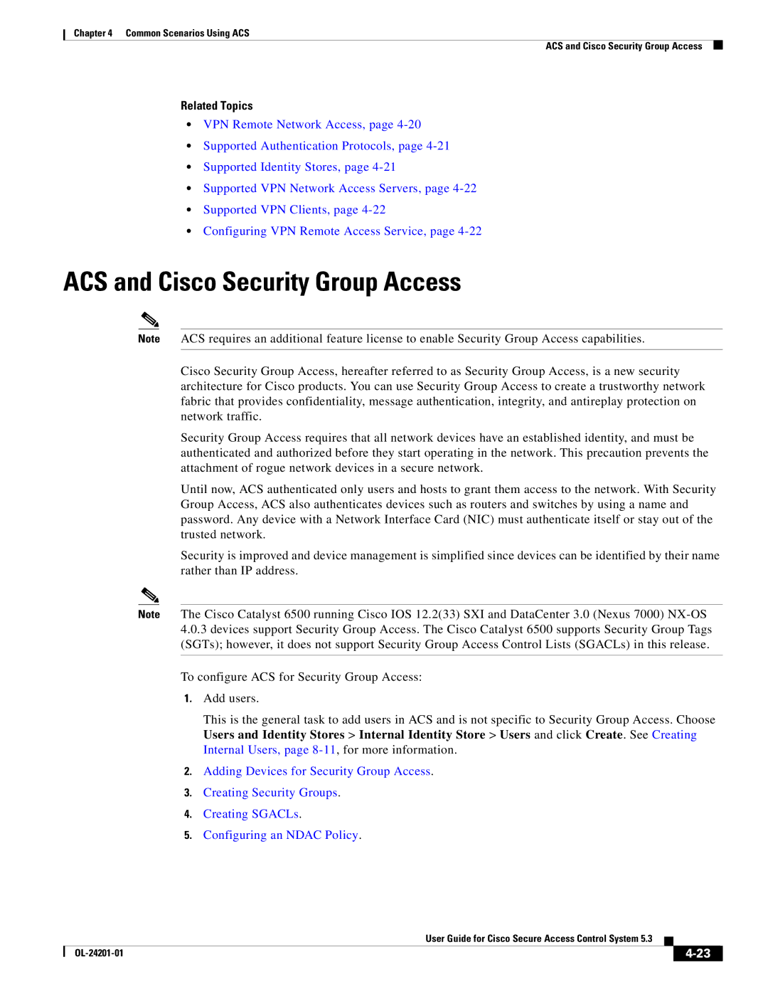 Cisco Systems OL-24201-01 manual ACS and Cisco Security Group Access 