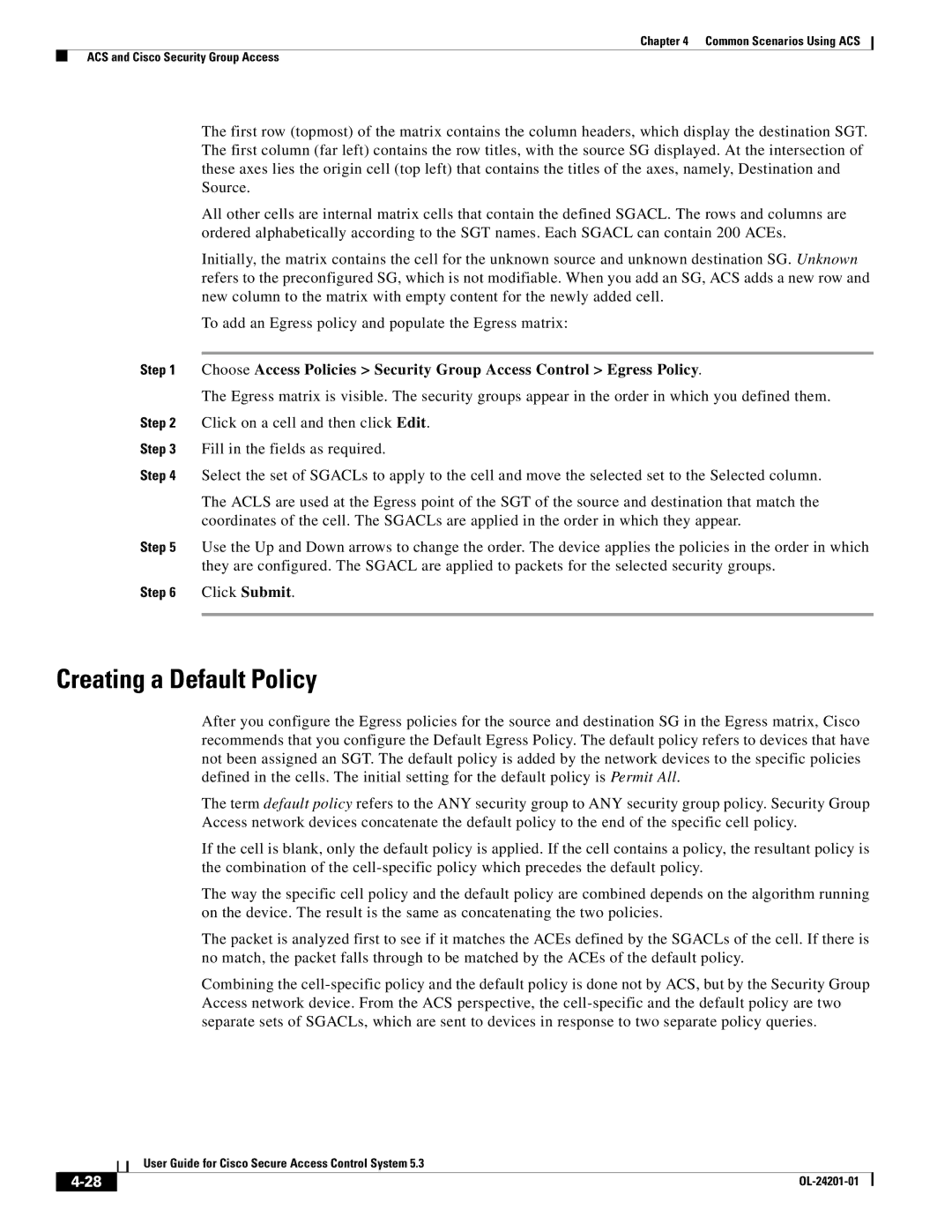 Cisco Systems OL-24201-01 manual Creating a Default Policy 